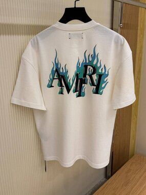 Urban Style Cotton Tee With Teal Fire Graphic Art